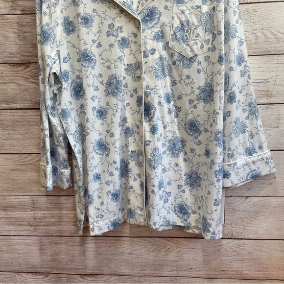 NEW WITH TAGS LAUREN RALPH LAUREN BLUE FLORAL PAJAMA TOP - Picture 3 of 6